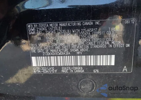 2012 Toyota Rav4 Limited V6 from USA, damaged, VIN 2T3DK4DVXCW084384